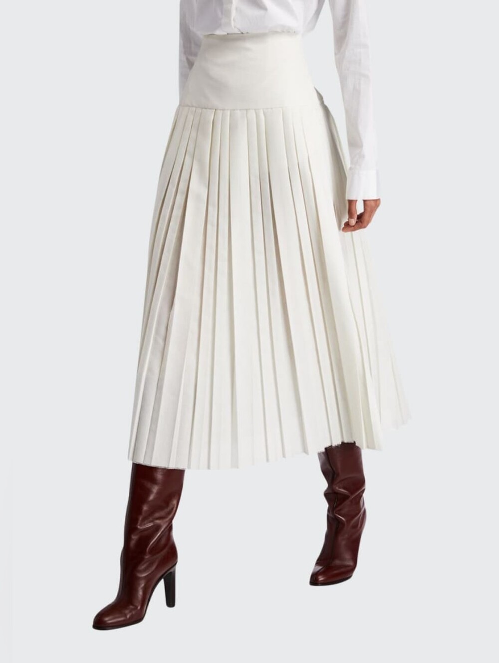 THE ROW Magdita Extended Waistband Pleated Midi Skirt In Ivory US 8 Org $1,470